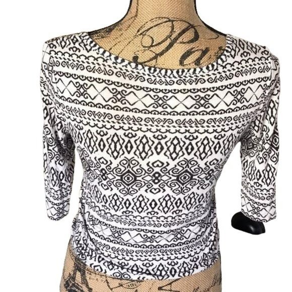 American Rag Tank Top black white Rayon Tribal Print 3/4 Sleeves Small S - Picture 5 of 6